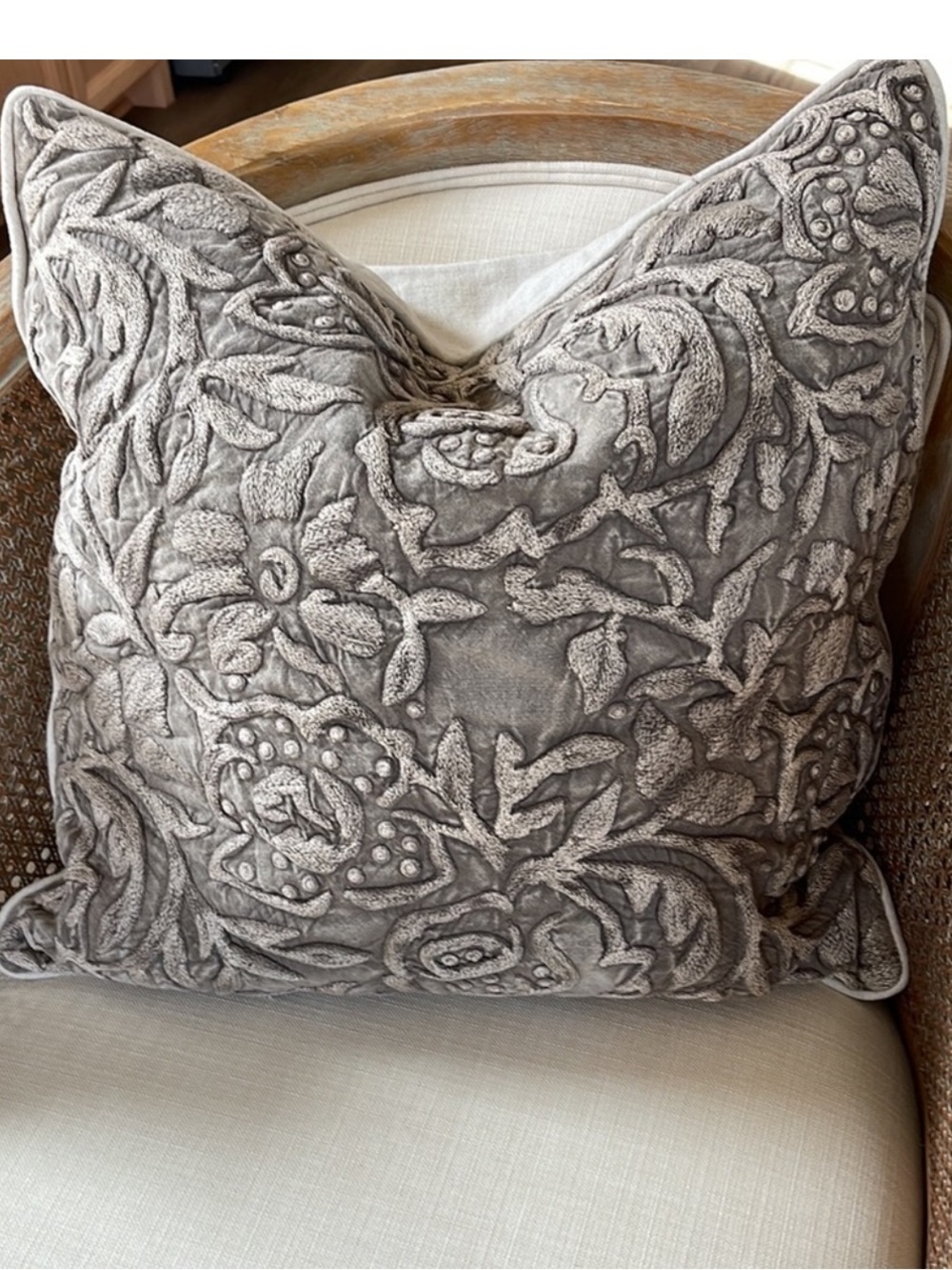 Pottery Barn | Pillow Cover Taupe Textured Embroidered 22”x22”